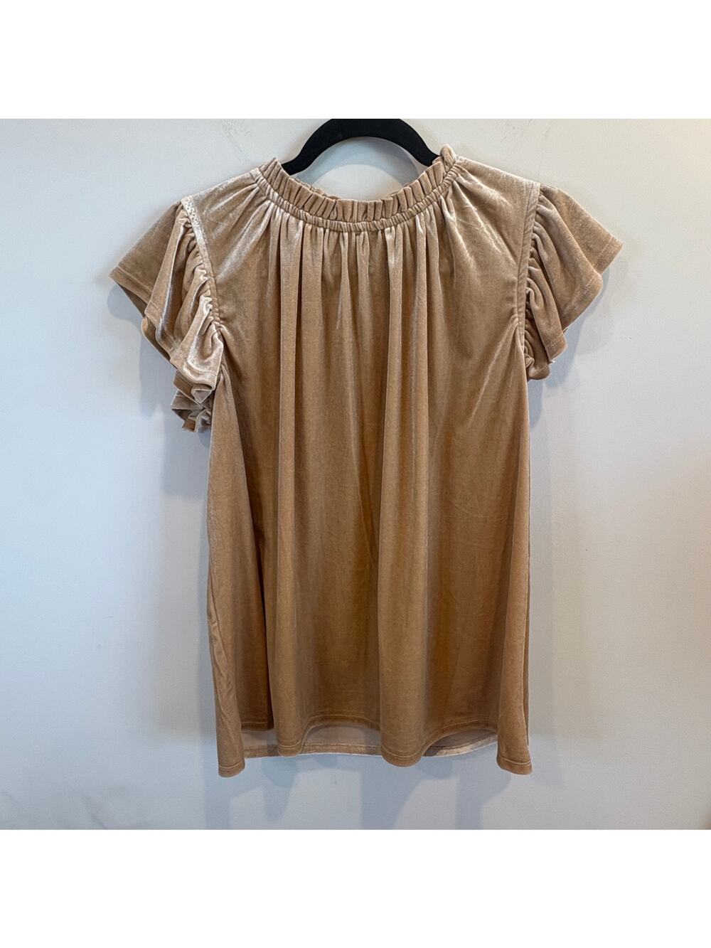 Bibi Gold Velvet Look Ruffled Pleated Top Flowy Small